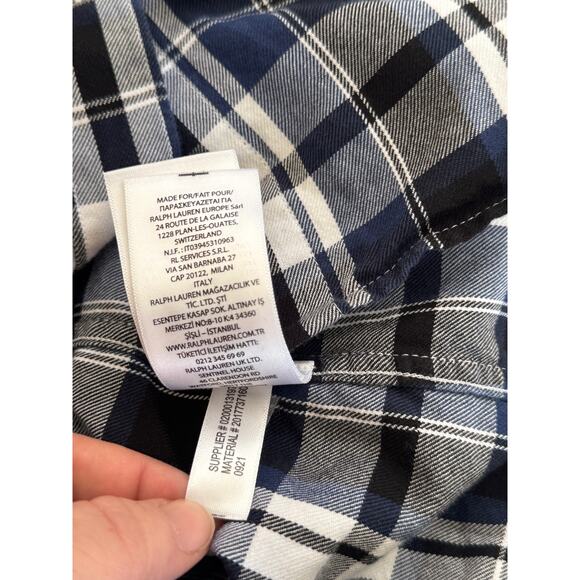 Lauren Ralph Lauren Shirt Womens Medium Petite Blue Plaid Flannel Button Camping - Picture 11 of 16